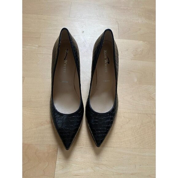 RON White "Cynthia" Pointed Toe Black Croc Embossed Heel BNWT Italy - Picture 2 of 7